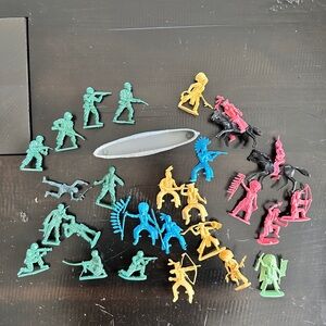 Vintage Toy Soldier and Native American Indian Figures with Canoe